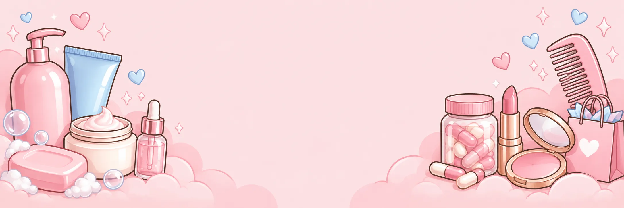 Banner de belleza con productos ilustrados ACEITE DE BATANA GOTERO
